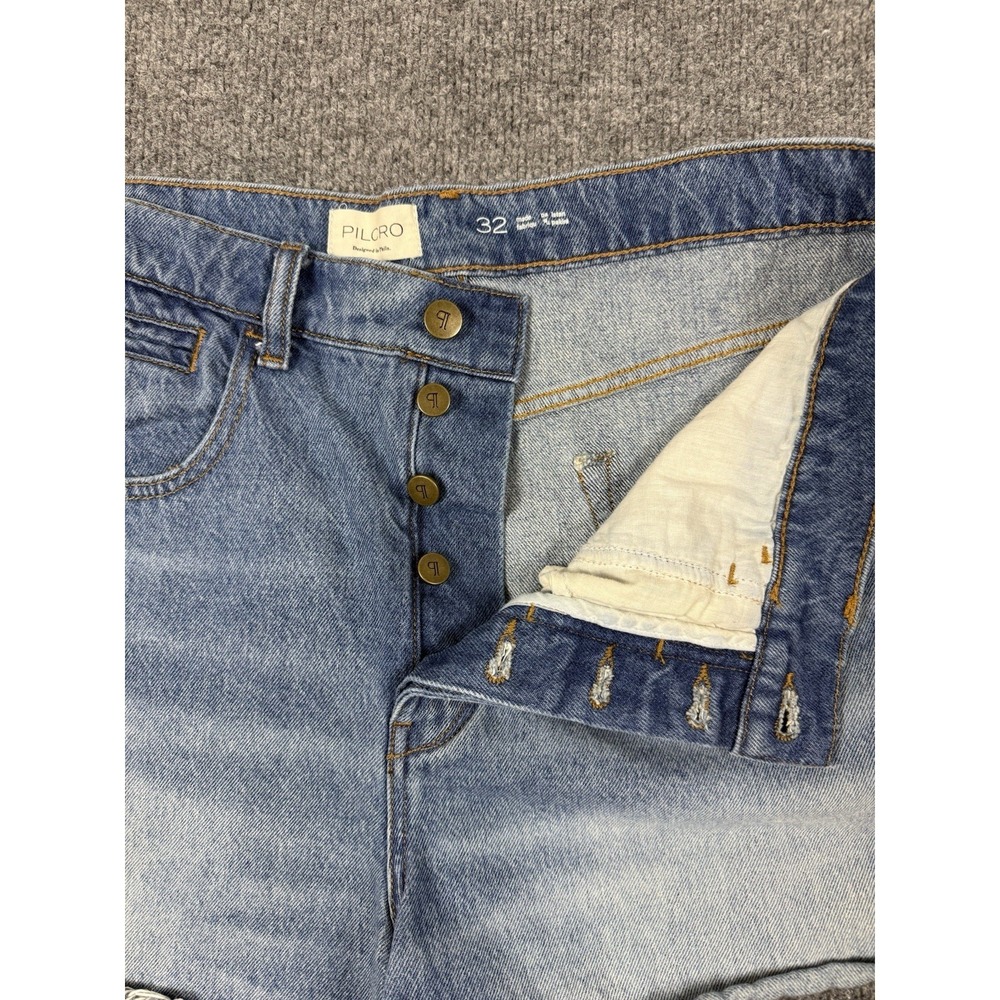 Pilcro Anthropologie Denim Blue Jean Shorts Womens 32 Button Closure Fray Hem - Picture 3 of 8